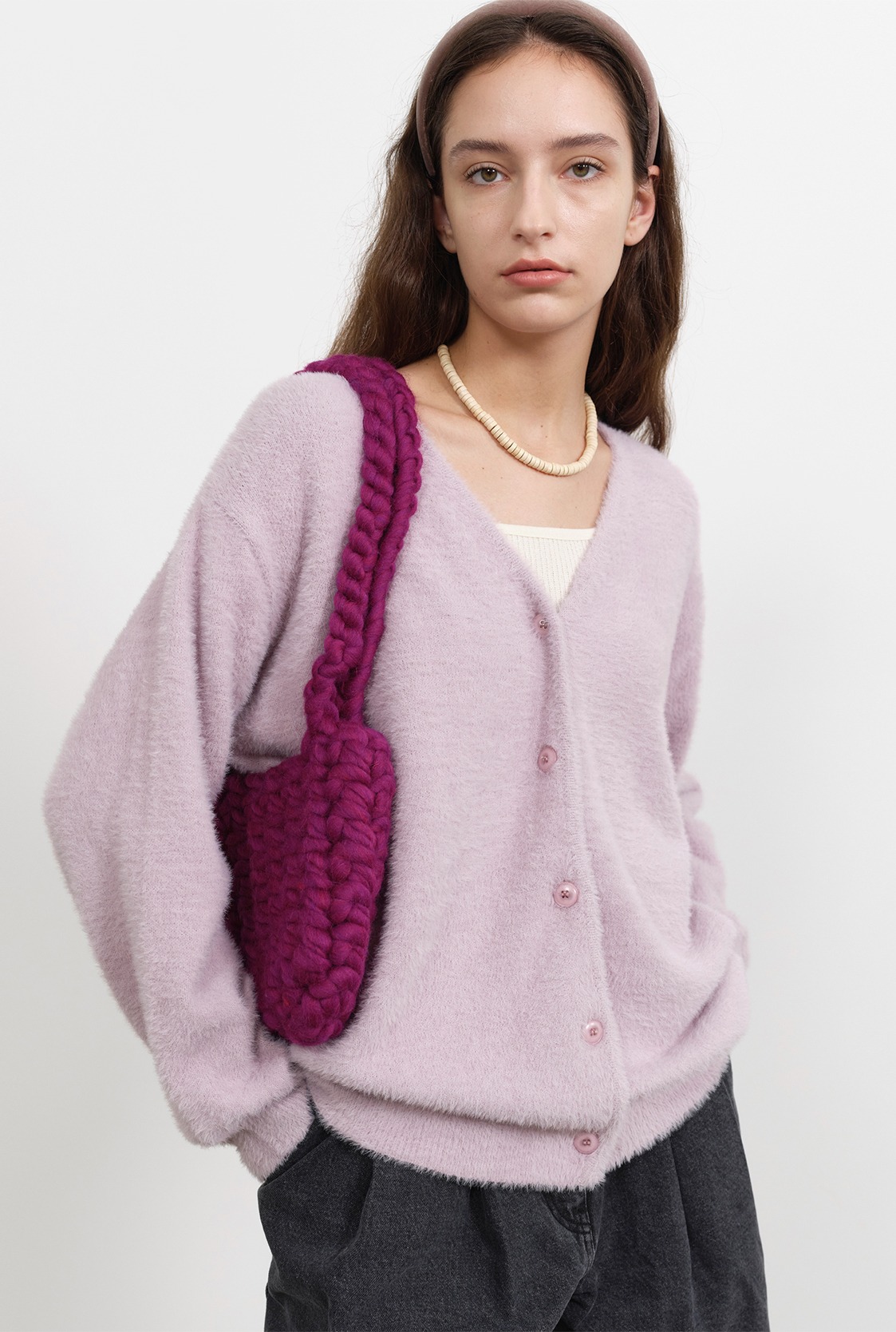 R TWO WAY BUTTON KNIT CARDIGAN_LIGHT VIOLET
